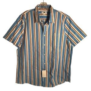BP Nordstrom Mens XL Short Sleeve Button Down Shirt Blue Brown Striped Cotton